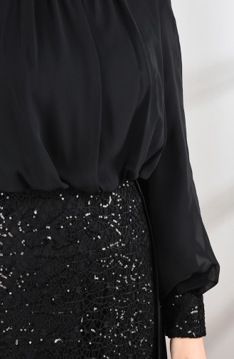 Sequined Evening Dress Black 5230-04