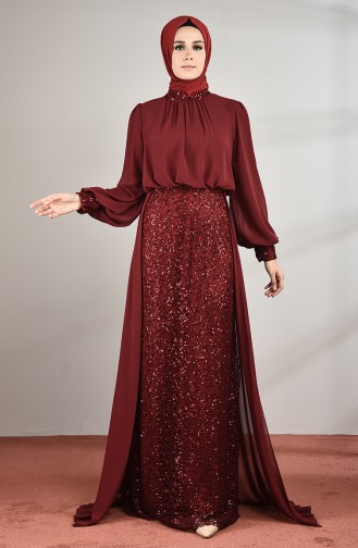 Claret Red Hijab Evening Dress 5230-05