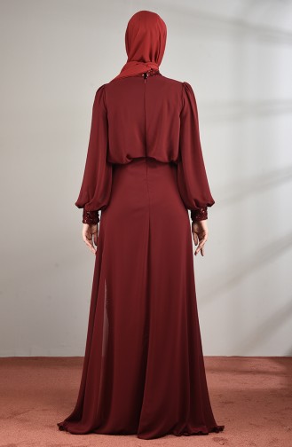 Claret Red Hijab Evening Dress 5230-05