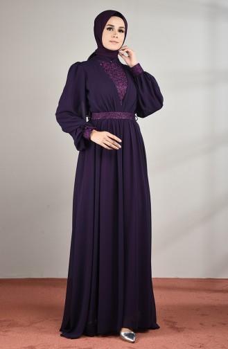 Robe de Soirée Mousseline à Dentelle 5233-02 Pourpre 5233-02