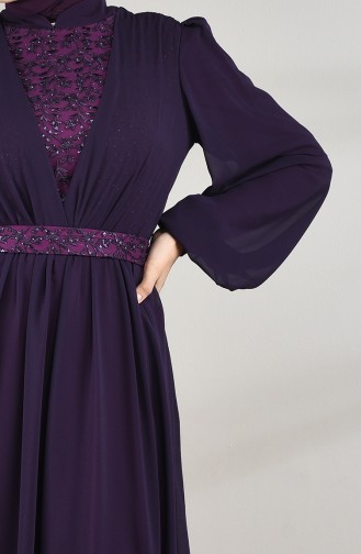 Lace Detailed Chiffon Evening Dress Purple 5233-02