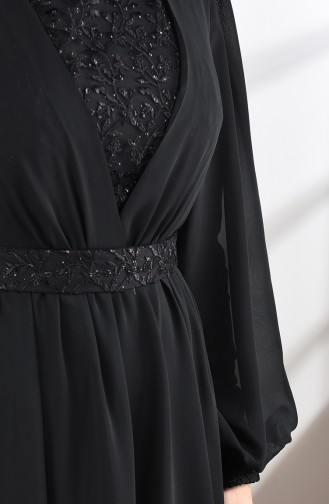 Chiffon Abendkleid mit Spitzen-detailliert 5233-03 Schwarz 5233-03