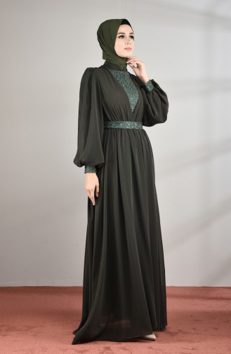 Chiffon Abendkleid mit Spitzen-detailliert 5233-04 Khaki 5233-04