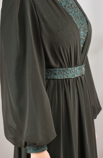 Lace Detailed Chiffon Evening Dress Khaki 5233-04