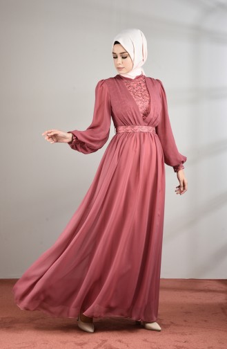 Robe de Soirée Mousseline a Dentelle 5233-05 Rose Pâle 5233-05