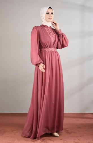 Chiffon Abendkleid mit Spitzen-detailliert 5233-05 Puder Rosa 5233-05