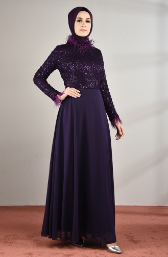 Feather Evening Dress Purple 5237-04