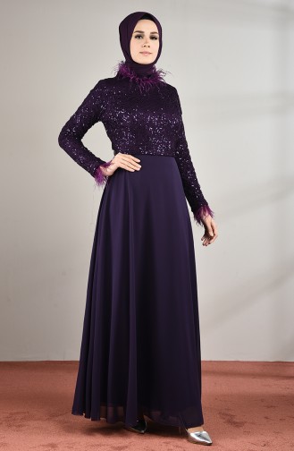 Robe de Soirée Avec Plumes 5237-04 Pourpre 5237-04