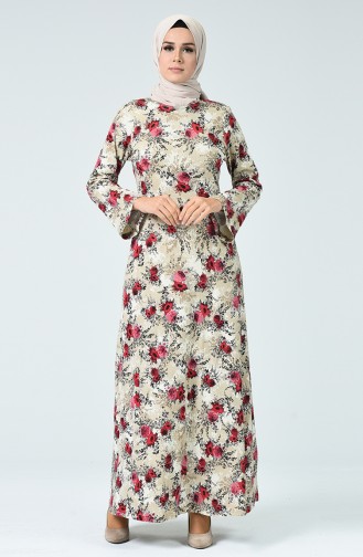 Çiçek Desenli Elbise 1336-01 Bordo