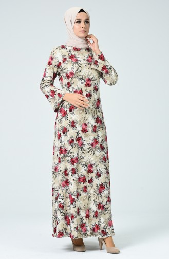 Çiçek Desenli Elbise 1336-01 Bordo