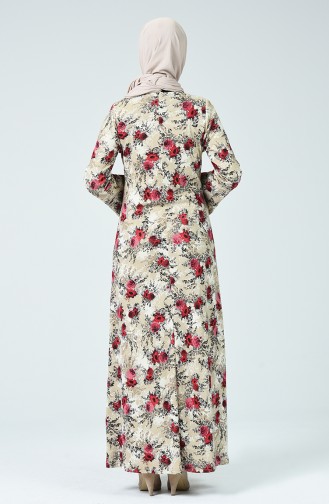 Çiçek Desenli Elbise 1336-01 Bordo