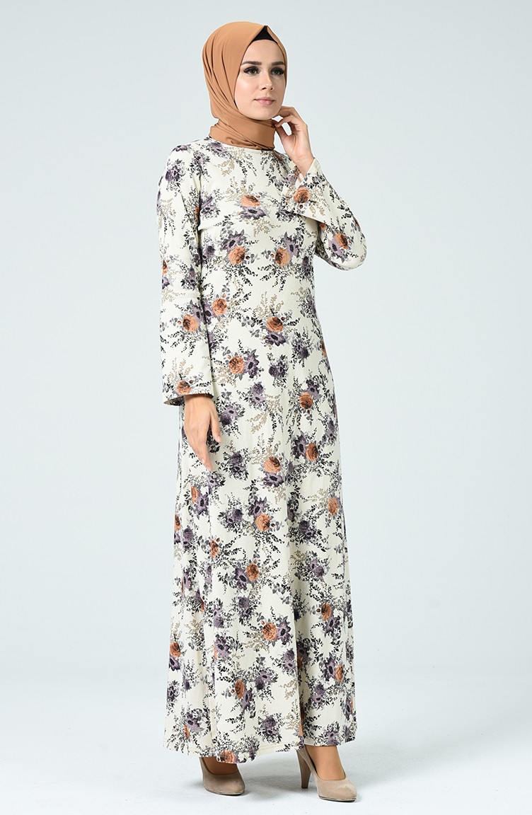 Flower Patterned Dress Brown 133603 Sefamerve