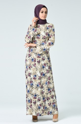 Flower Patterned Dress Purple 1336-04