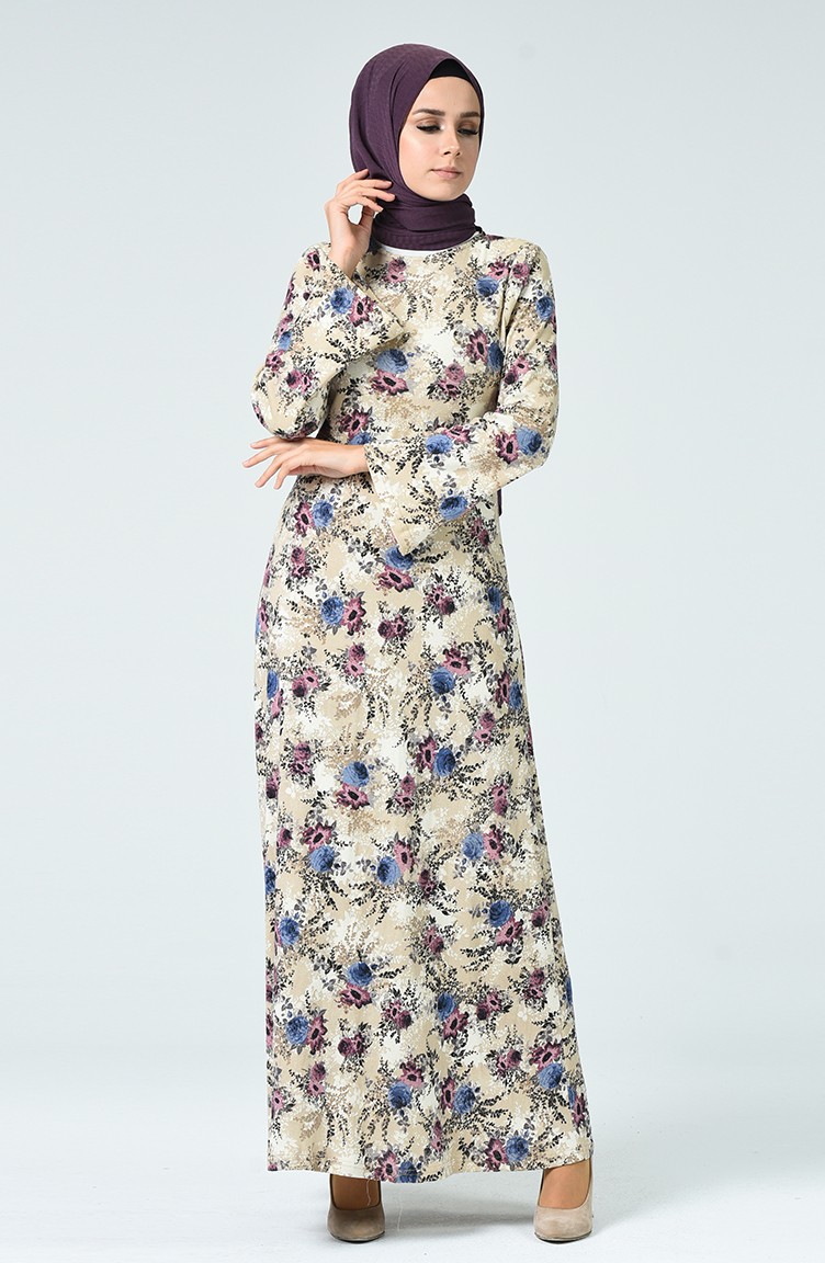 Çiçek Desenli Elbise 1336-04 Mor