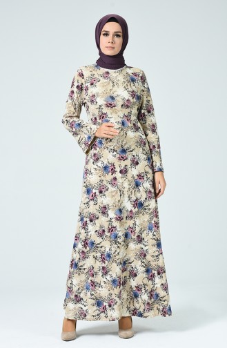 Flower Patterned Dress Purple 1336-04