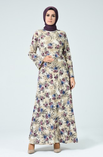 Çiçek Desenli Elbise 1336-04 Mor