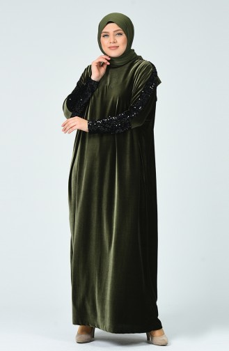 Sequined Velvet Dress Dark Khaki Green 1077-05