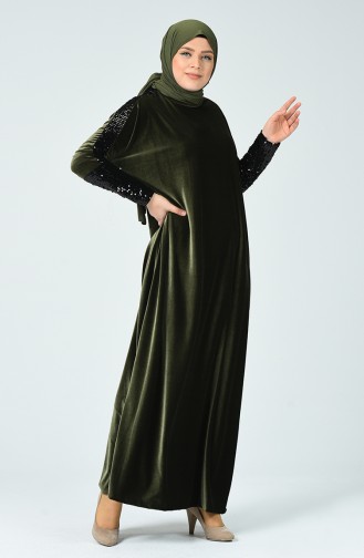 Sequined Velvet Dress Dark Khaki Green 1077-05