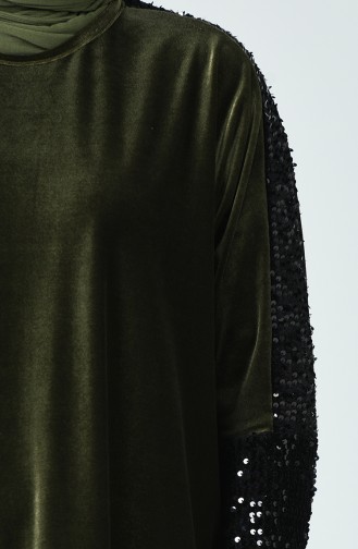 Sequined Velvet Dress Dark Khaki Green 1077-05