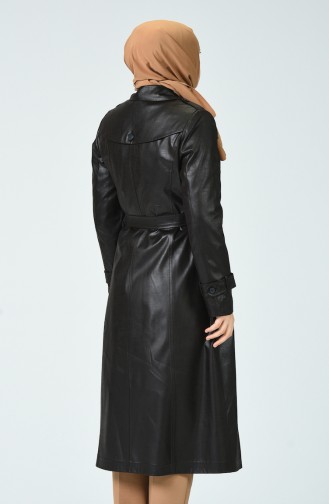 Trench Coat Effet Cuir à Boutons Grande Taille  2113-01 Café Foncé 2113-01