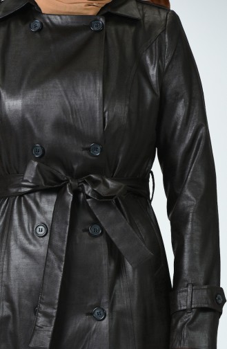 Trench Coat Effet Cuir à Boutons Grande Taille  2113-01 Café Foncé 2113-01