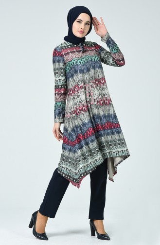 Patterned Asymmetrical Tunic Navy Blue 1339-01