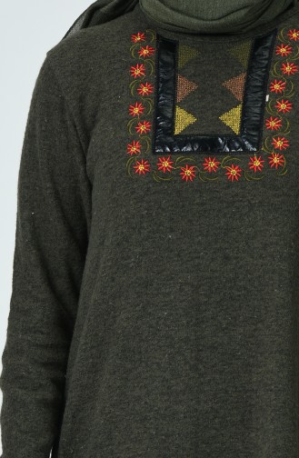 Sleeve Elastic Embroidery Tunic Khaki 1974-03