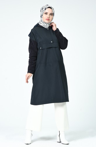 Zipper Detailed Raincoat Navy Blue 35979-02