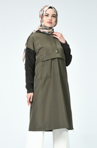 Zipper Detailed Raincoat Khaki 35979-03