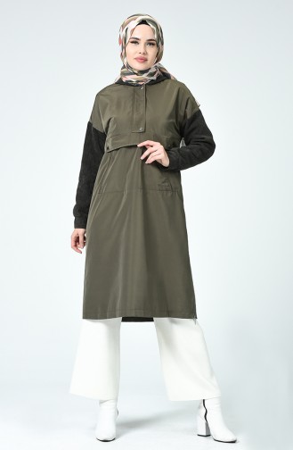 Zipper Detailed Raincoat Khaki 35979-03