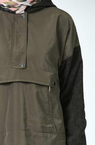 Zipper Detailed Raincoat Khaki 35979-03