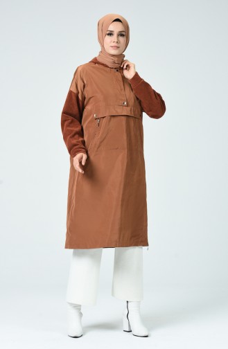 Zipper Detailed Raincoat Brown Tobacco 35979-04