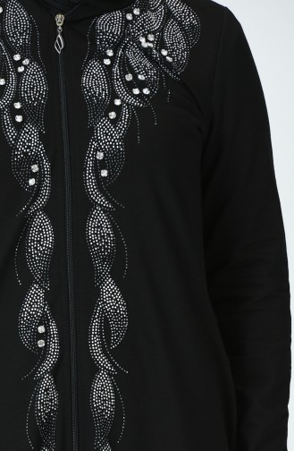 Grosse Grösse Bedrucktes Abaya 9673-01 Schwarz 9673-01