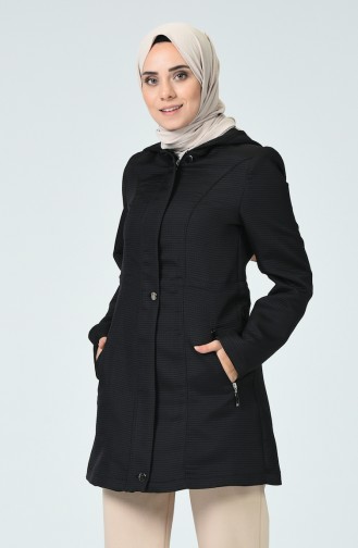 Manteau Court à Capuche 0757-01 Noir 0757-01