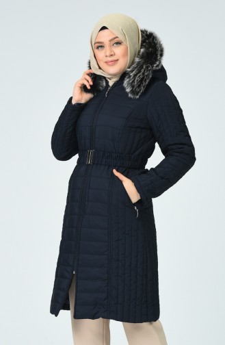Quilted Coat with Belt 0812-02 Navy Blue 0812-02