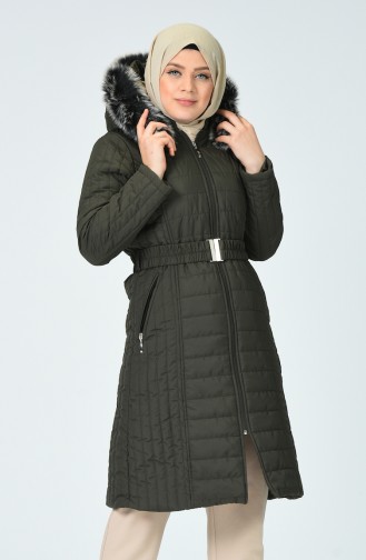 Quilted Coat with Belt 0812-03 Khaki 0812-03