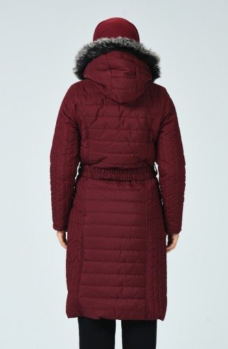 Quilted Coat with Belt 0812-05 Burgundy 0812-05
