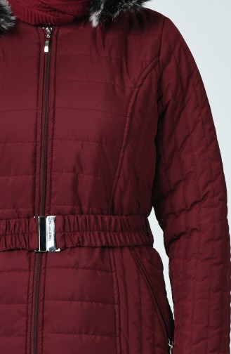 Quilted Coat with Belt 0812-05 Burgundy 0812-05