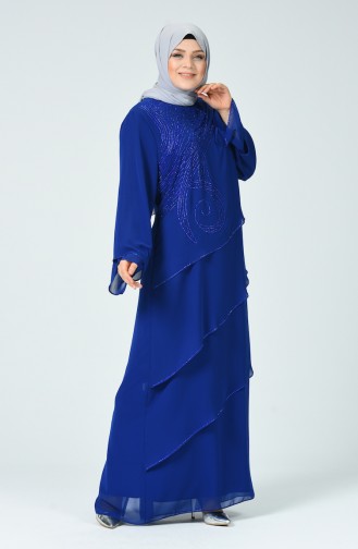 Robe de Soirée İmprimée de Pierre Grande Taille 6288-01 Bleu Roi 6288-01