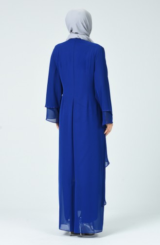 Robe de Soirée İmprimée de Pierre Grande Taille 6288-01 Bleu Roi 6288-01