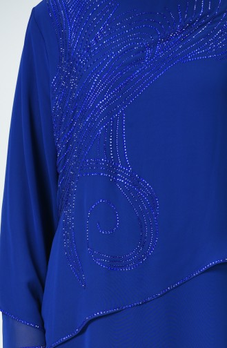 Robe de Soirée İmprimée de Pierre Grande Taille 6288-01 Bleu Roi 6288-01