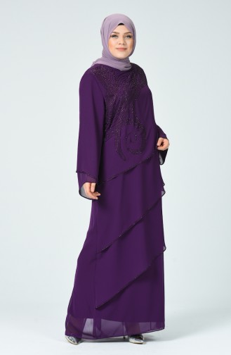 Robe de Soirée İmprimée de Pierre Grande Taille 6288-02 Plum 6288-02