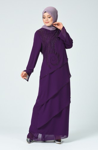 Plum Hijab Evening Dress 6288-02