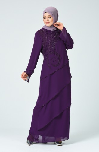 Robe de Soirée İmprimée de Pierre Grande Taille 6288-02 Plum 6288-02