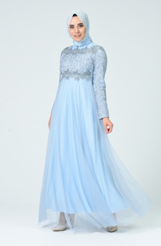 Baby Blue Hijab Evening Dress 5218-05