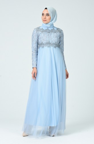Baby Blue Hijab Evening Dress 5218-05