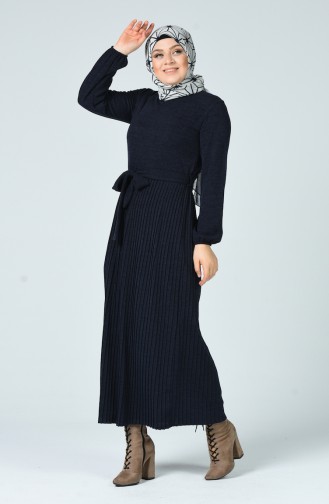 Navy Blue Hijab Dress 6016-01