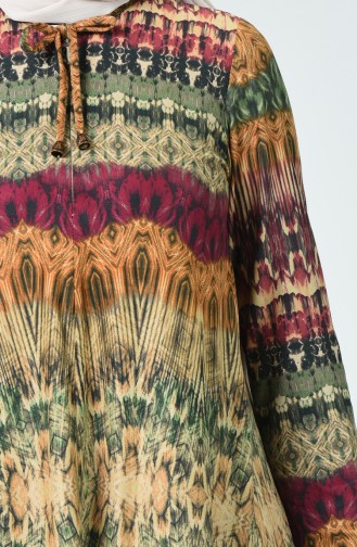 Tunique Asymétrique à Motifs 1339-02 Vert Khaki 1339-02