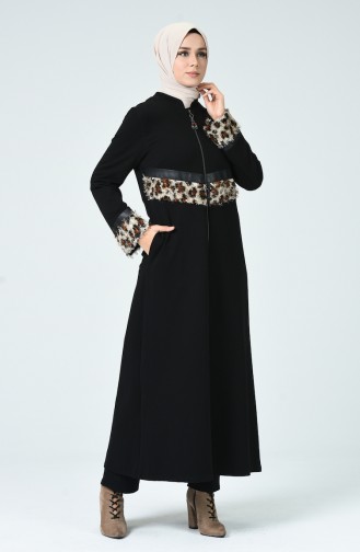 Leopard Pattern Abaya Black 3020-01