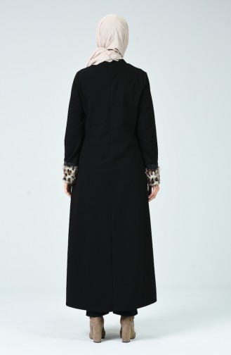 Abaya à Motifs Léopard 3020-01 Noir 3020-01